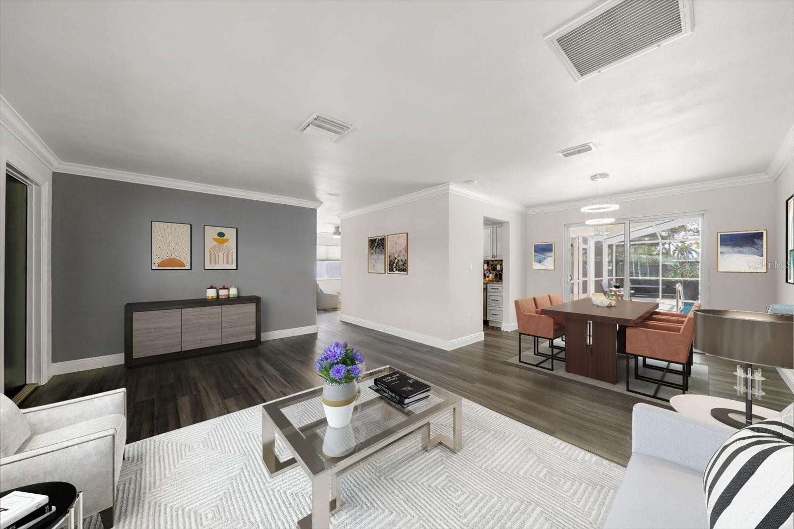 Living room and formal dining area