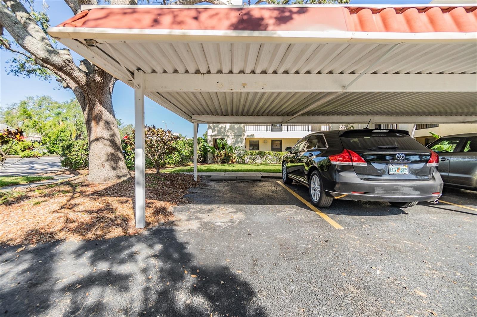 designed carport in front of unit A101