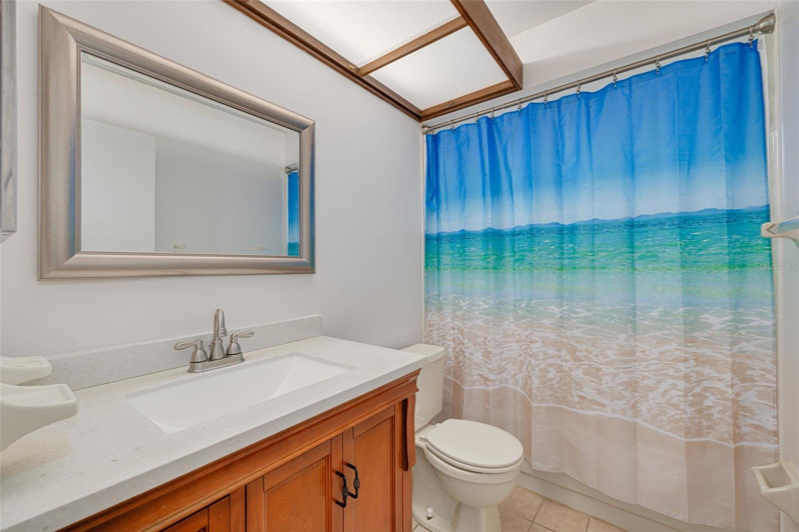 Hall bathroom with new vanity and mirror!