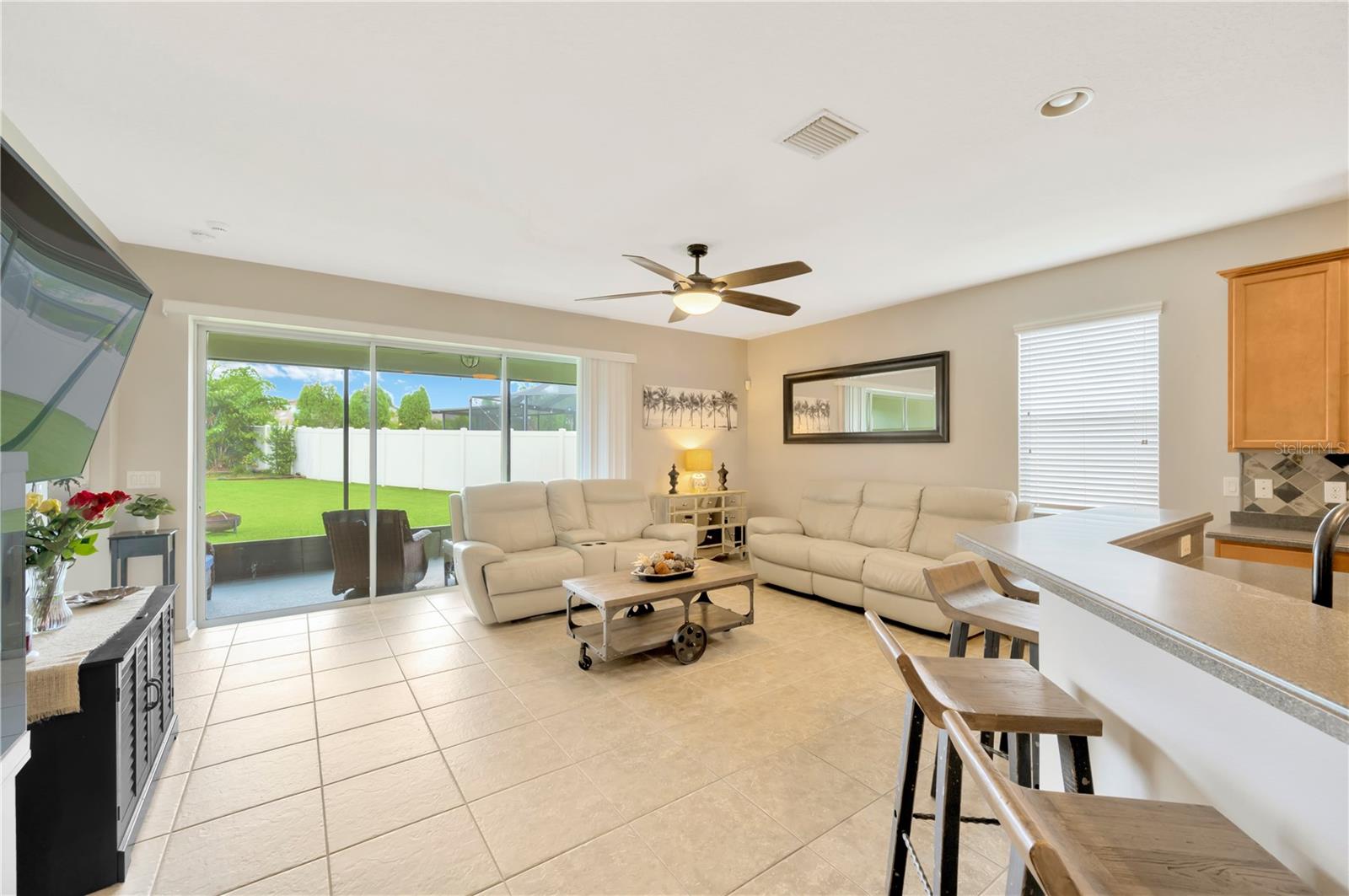 Livingroom to back patio view