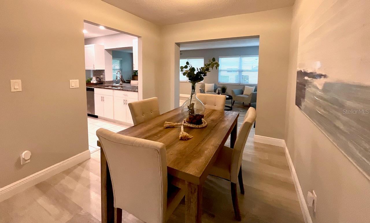 Dining room view to kitchen and family room