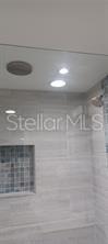 rain shower head besides regular shower head in glass shower stall