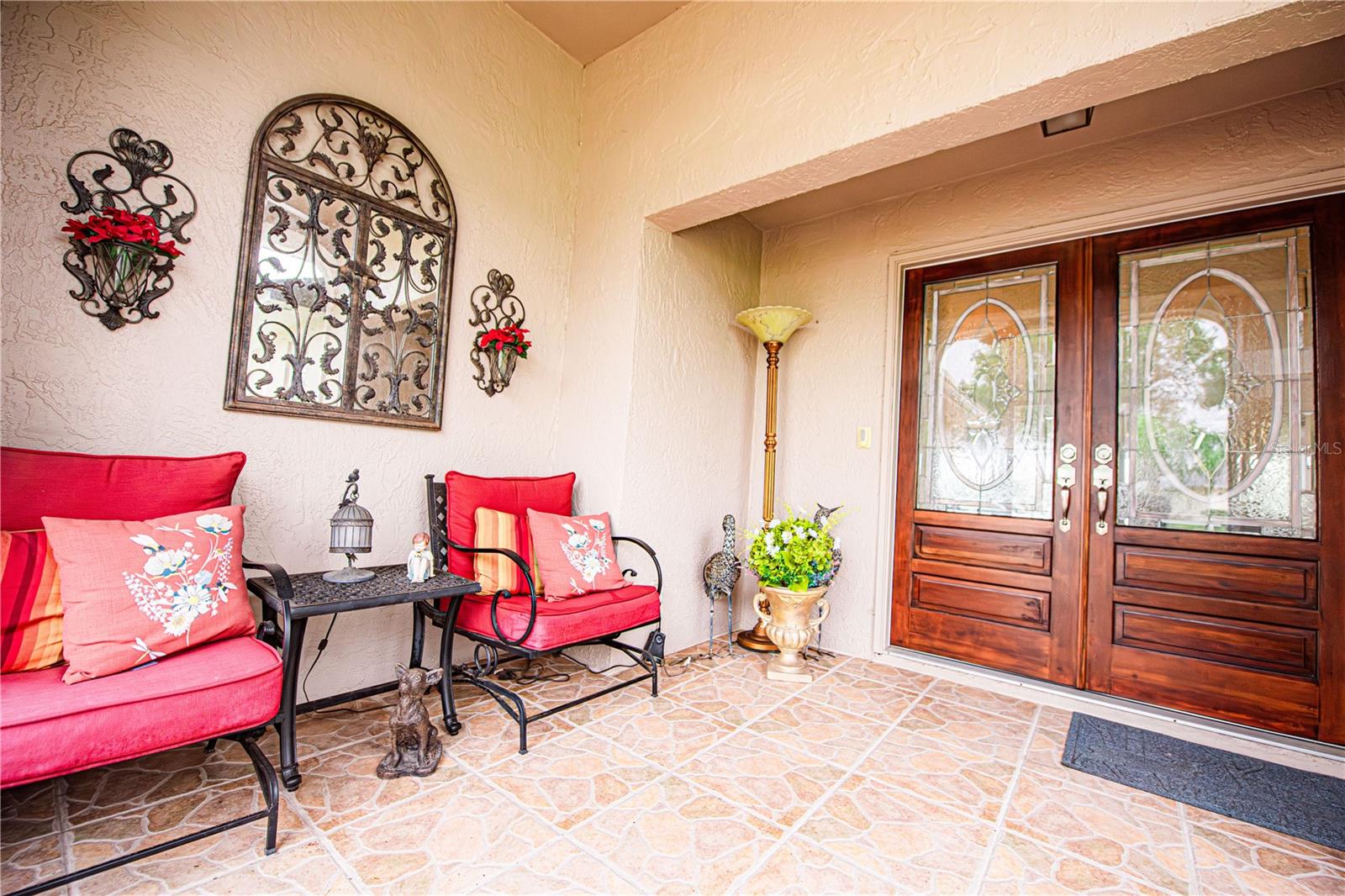 SCREENED ENTRY PORCH WITH ETCHED FRONT DOORS