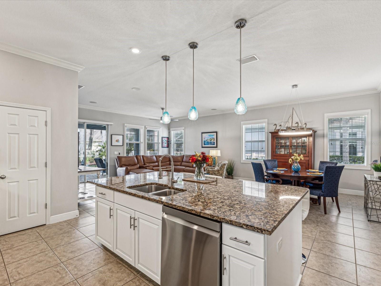 Cleaning up the kitchen is more efficient in this workspace with sink and dishwasher combination that makes all prep work a breeze.