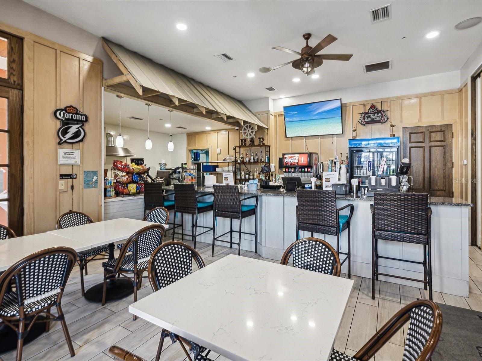 The Galley Cafe features a cafe and bar that is opened daily and is also the host for many monthly community events that include swim parties, socials and holiday events.