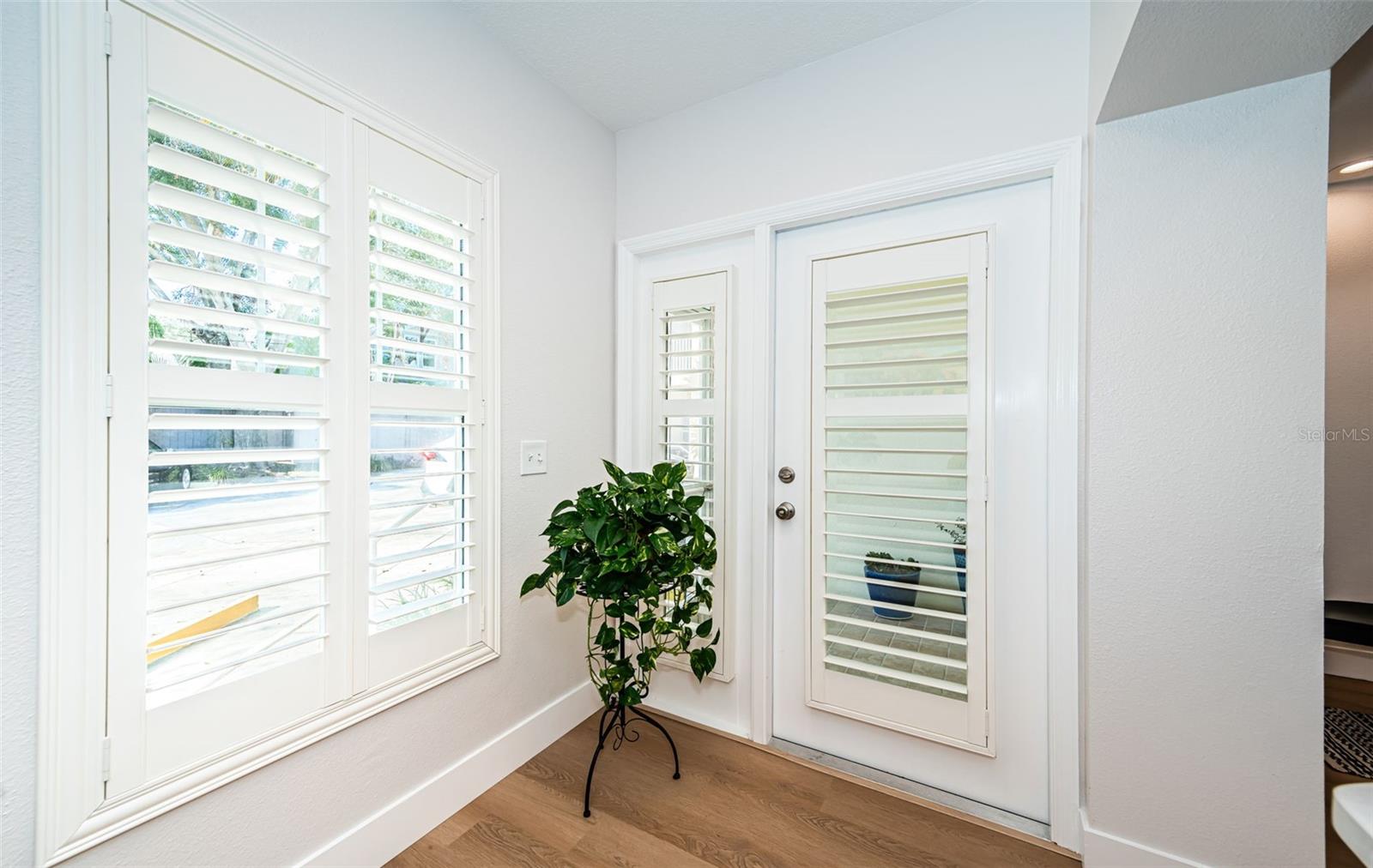 Plantation shutters throughout the home.