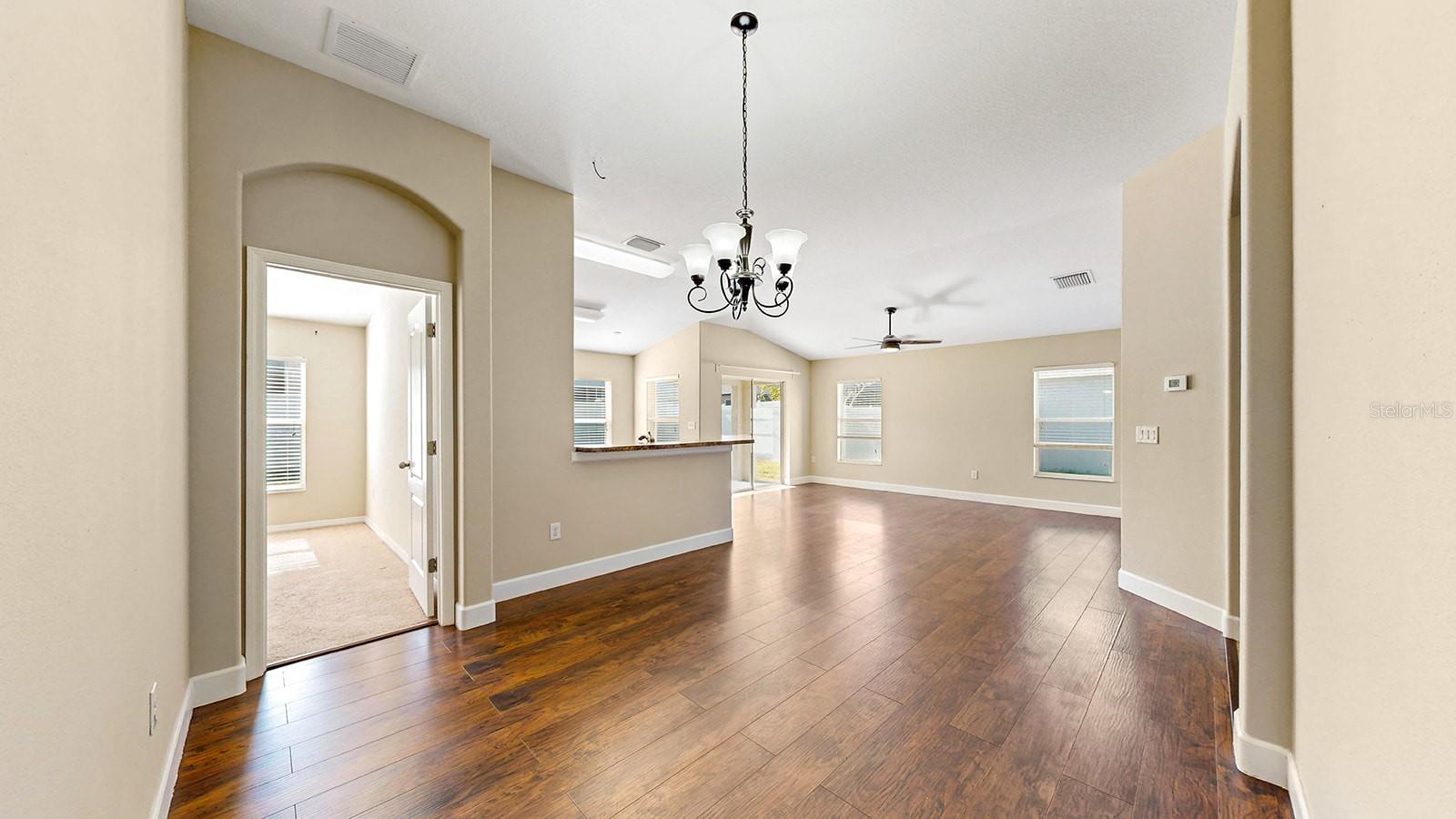 View from dining area leading into Private Master Suite