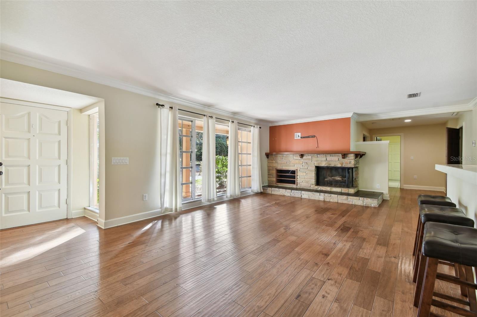 Living Room and Wood Burning Fireplace