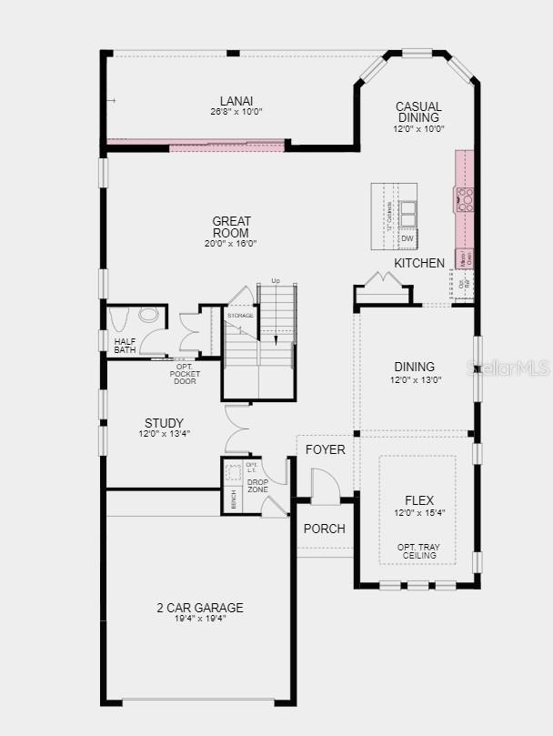 First Floor Plan - Structural options added include: gourmet kitchen, pocket sliding door in the great room, and outdoor kitchen rough-in.