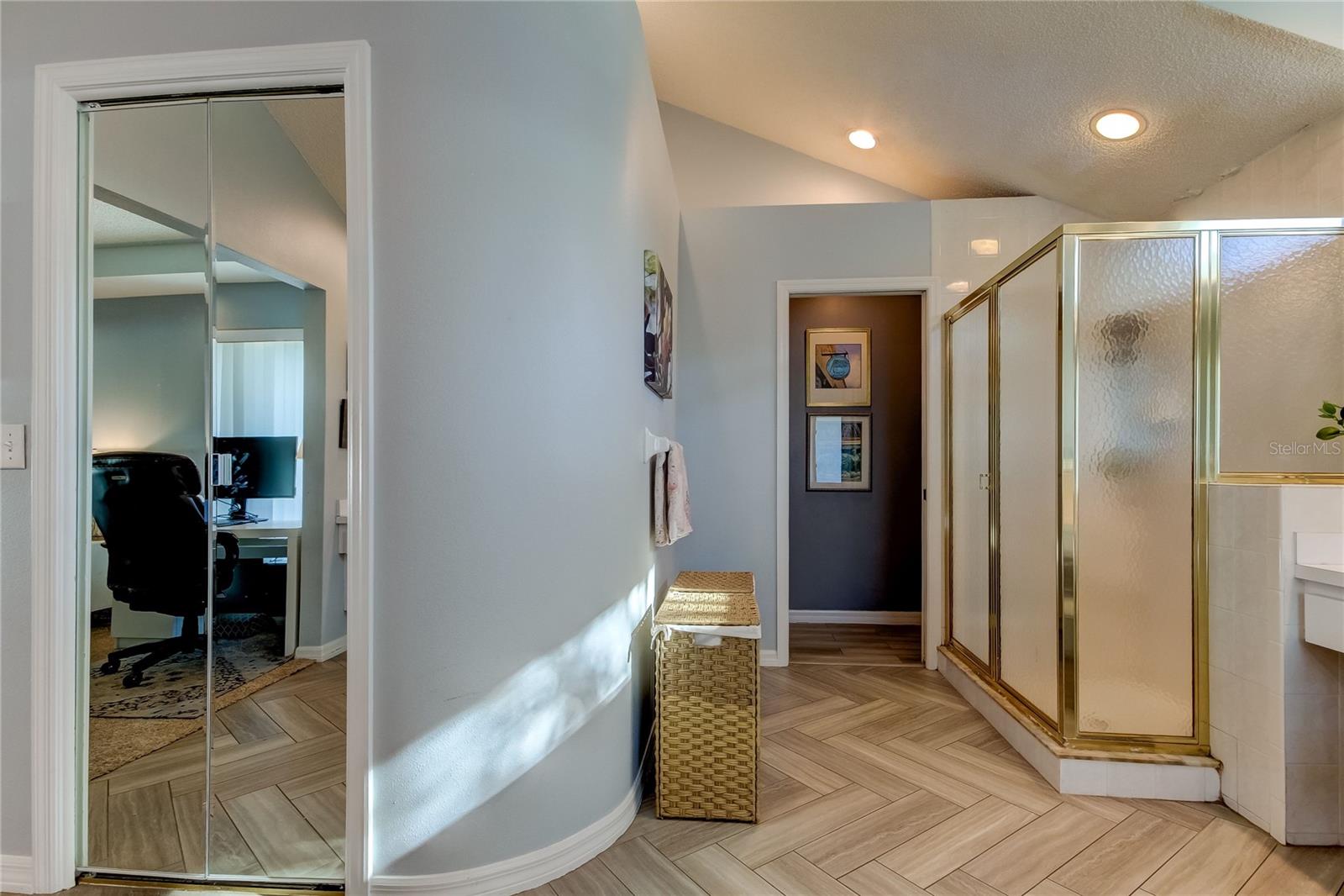 primary bath shower and water closet area