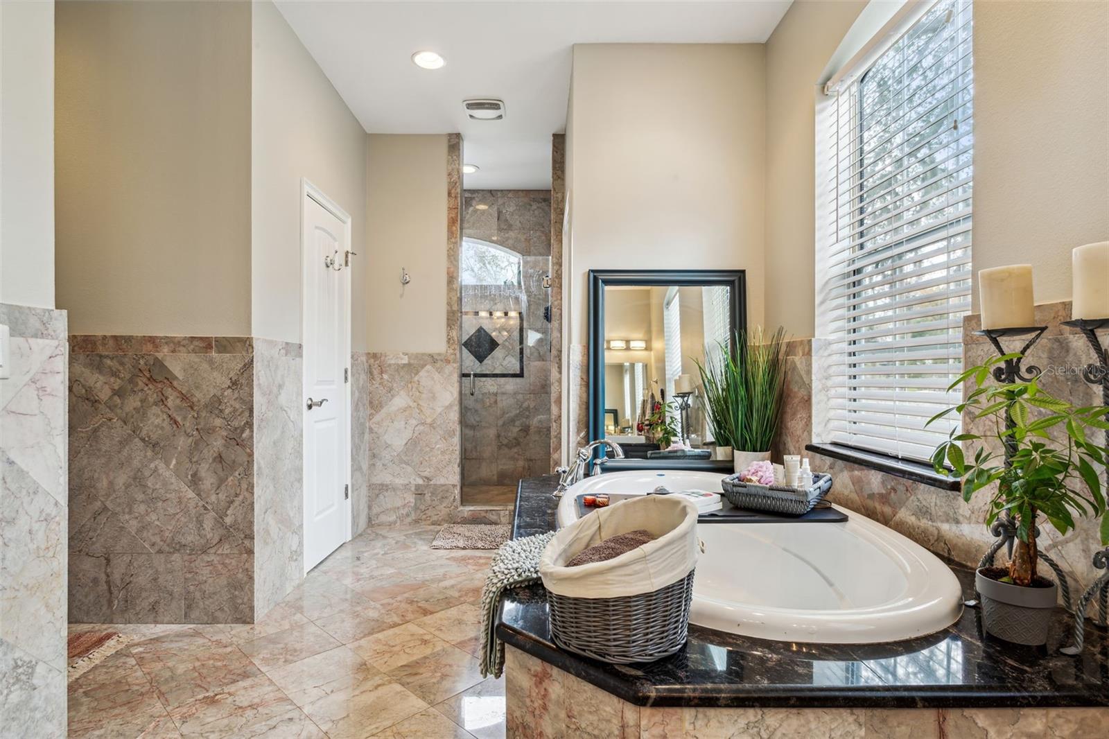 Soaking tub and huge shower!