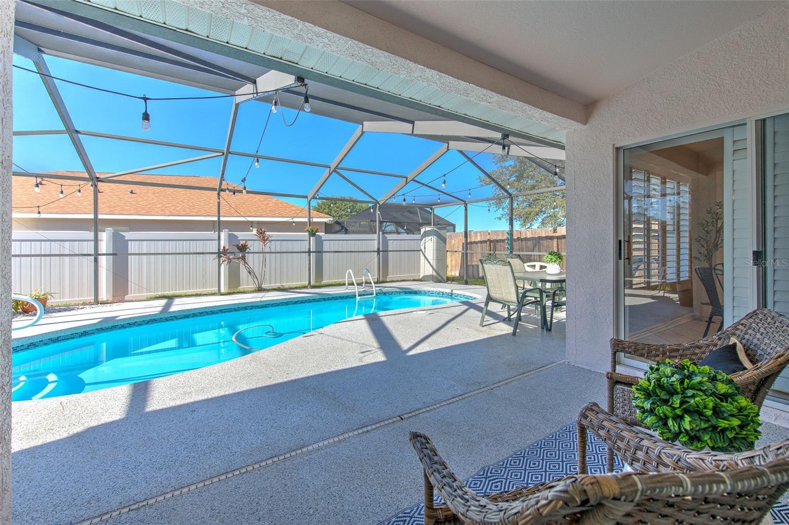 Patio overlooking pool