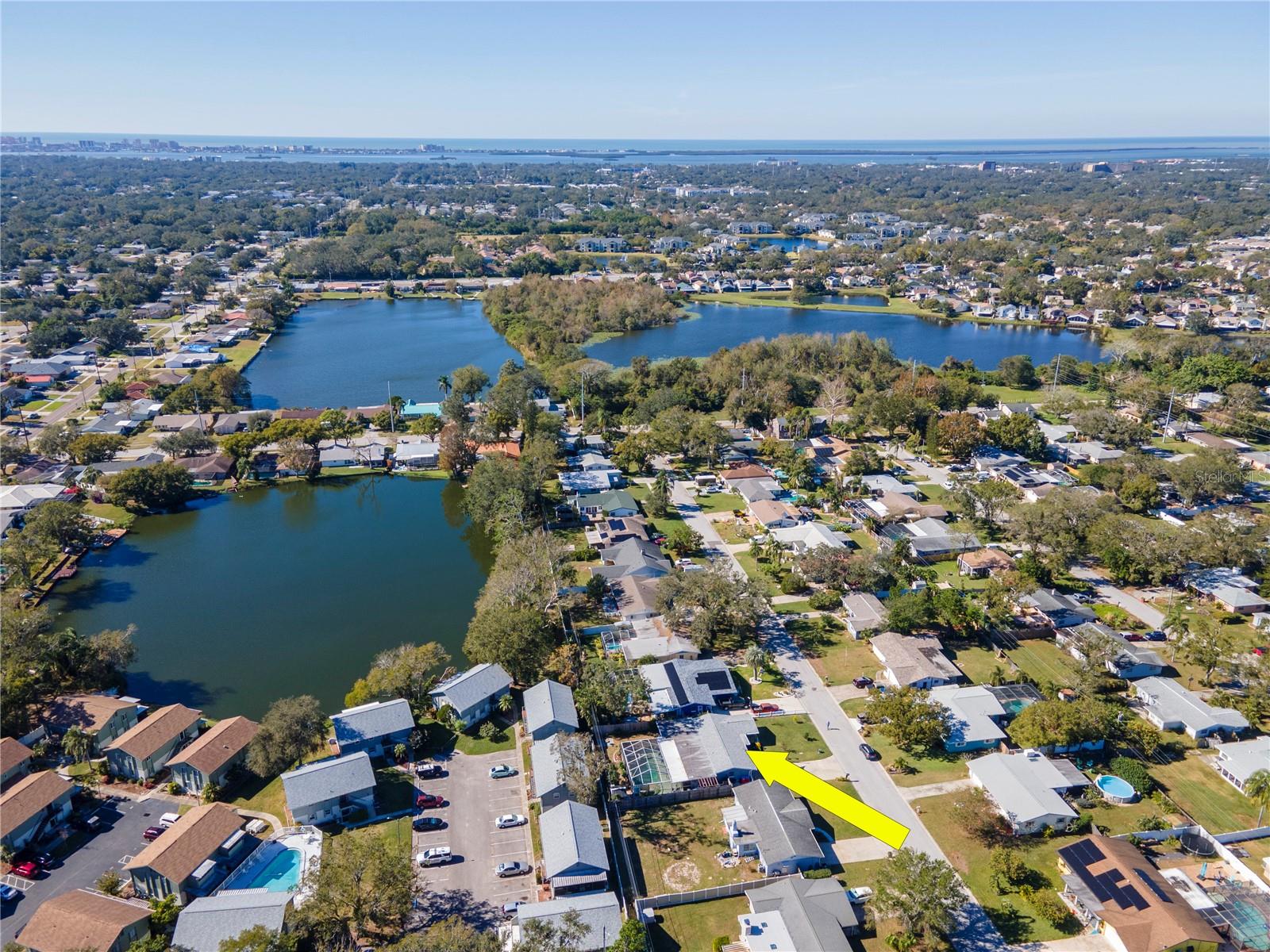 Aerial view notice how close the home is to Dunedin and Gulf Beaches