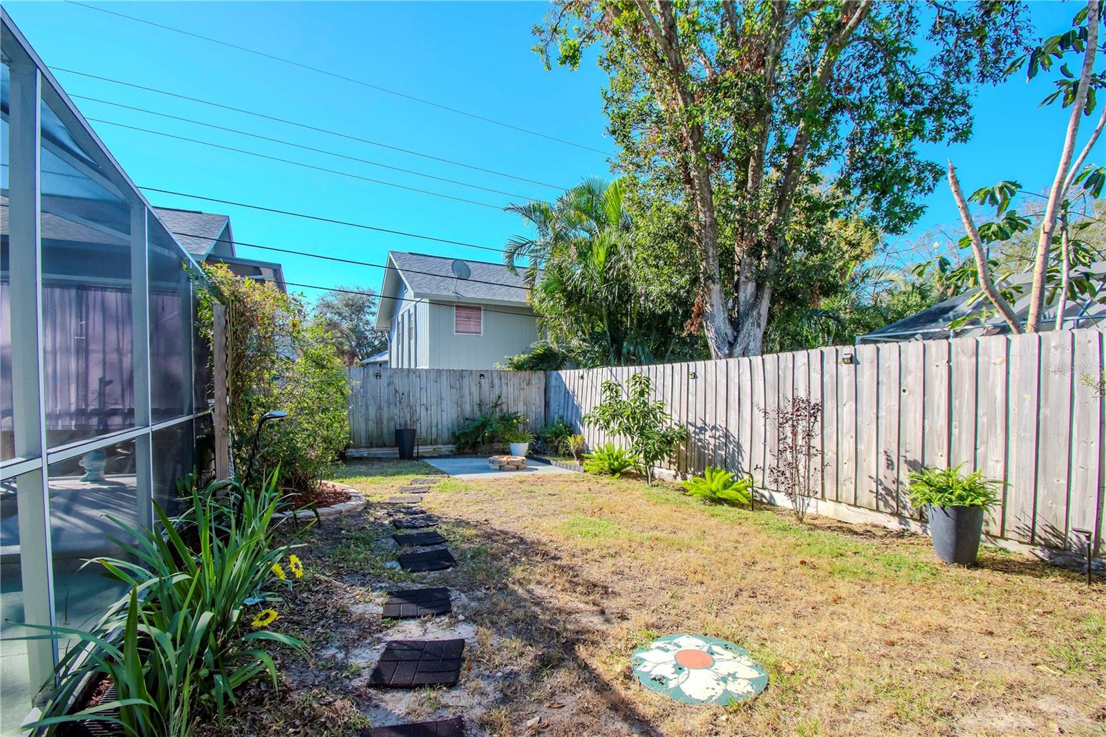 Fire pit and side yard