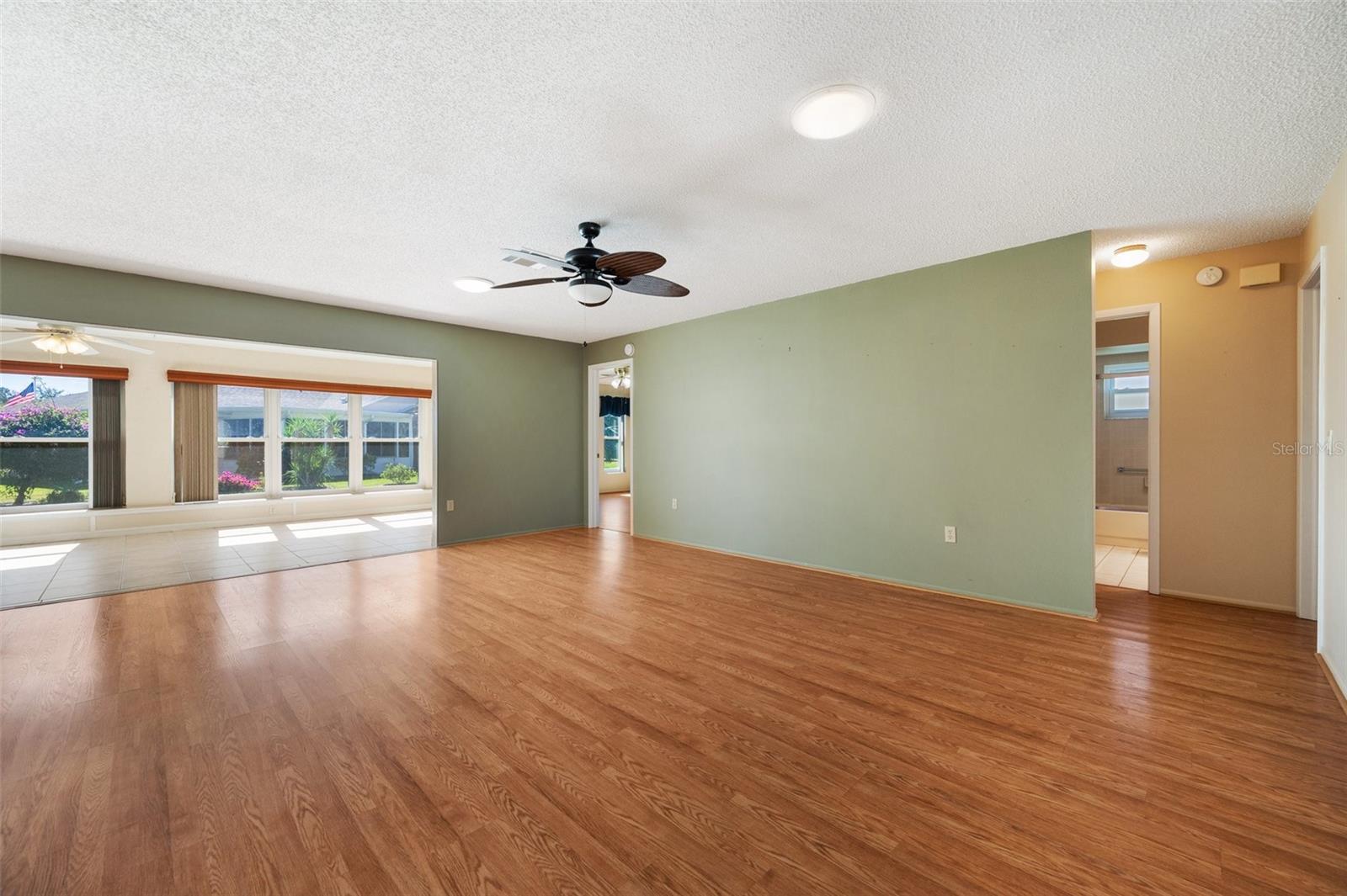 View of living room and family room from front door