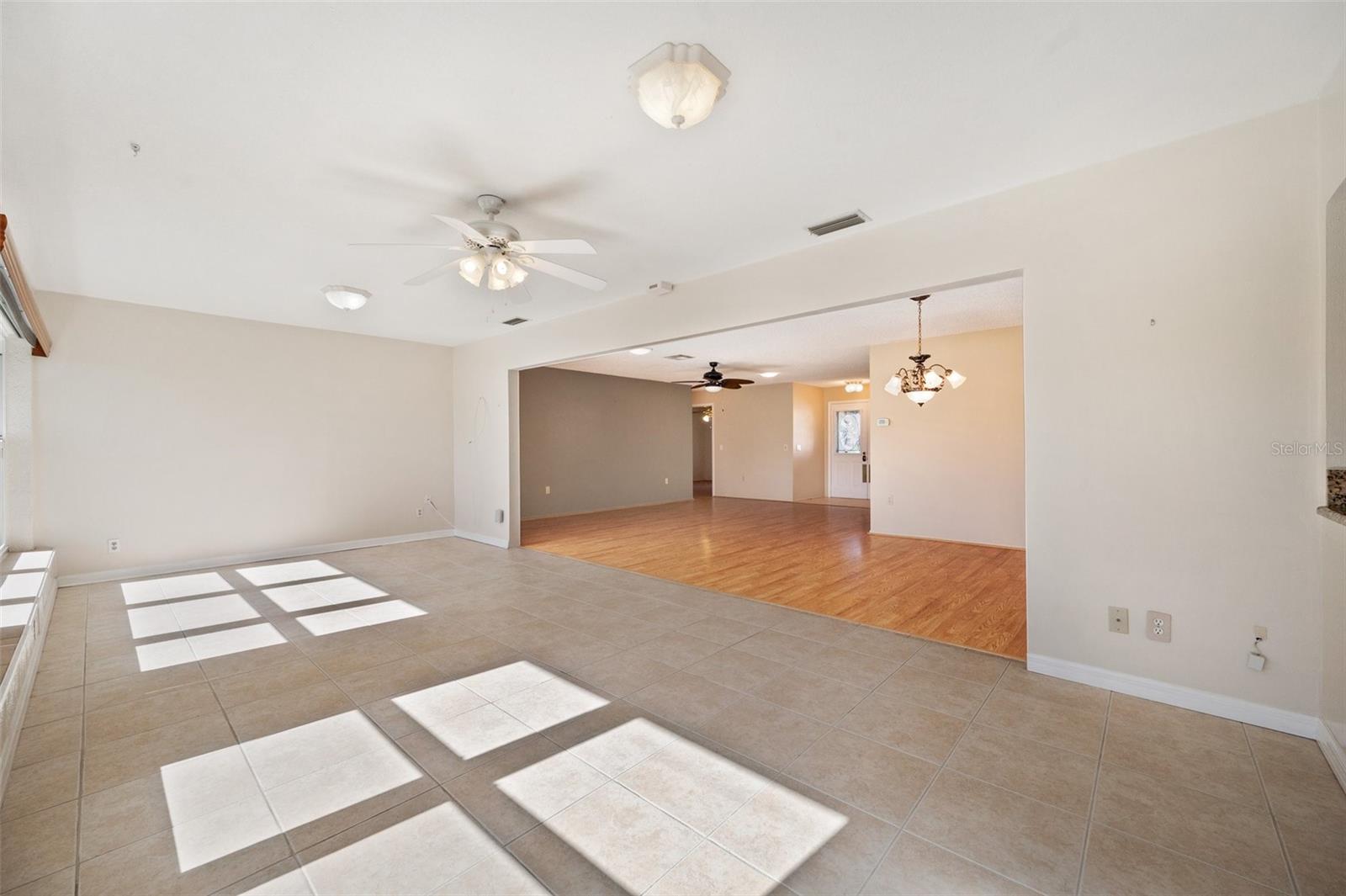 Family room toward living room and dining room