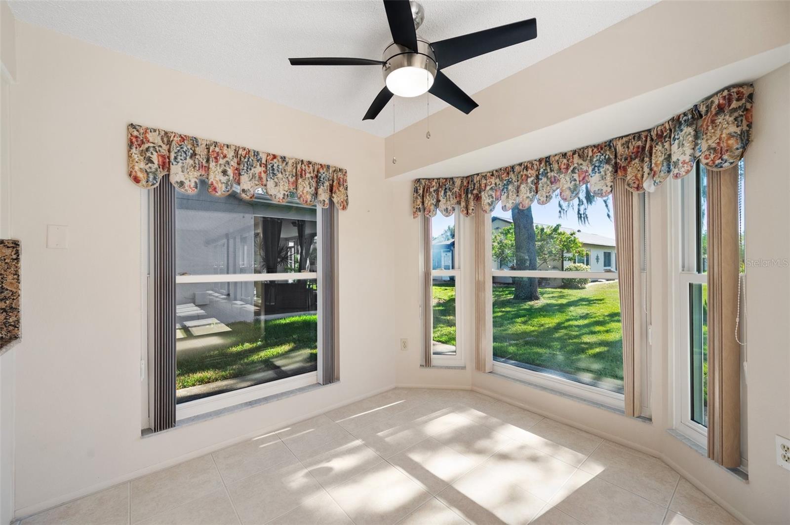 Breakfast nook with bay windows