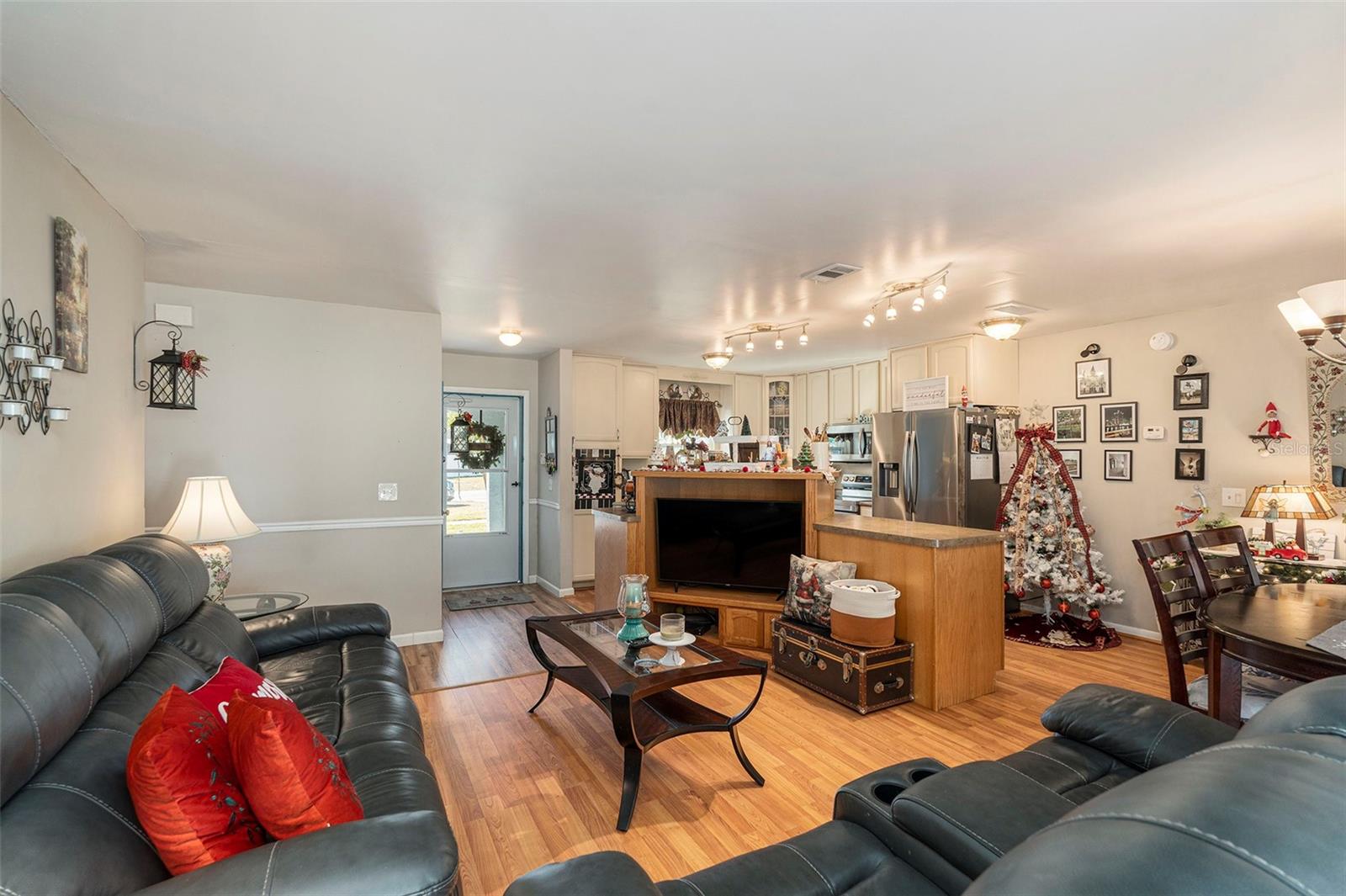 View of the living room overlooking the kitchen