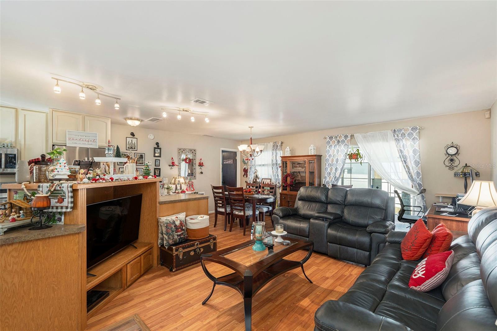 View of the living room from the hall way to the bedrooms