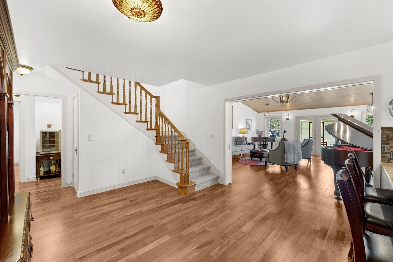 Interior layout view, kitchen, family room, stairs and entrance to the laundry room and middle downstairs bathroom