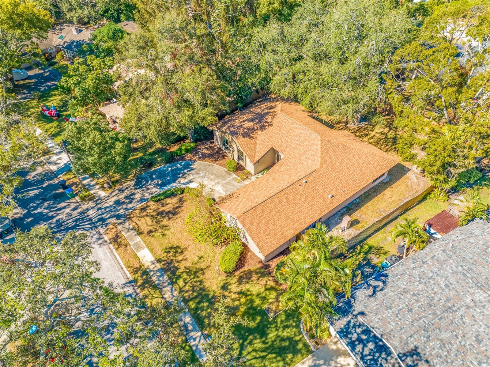 Close up aerial view taken from eastern side of property