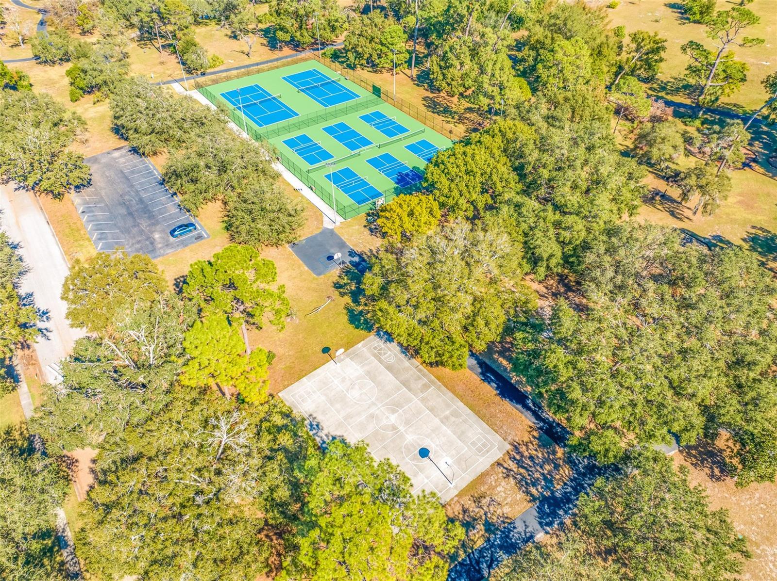 Basketball court, tennis courts, pickle ball courts, and paved recreation path