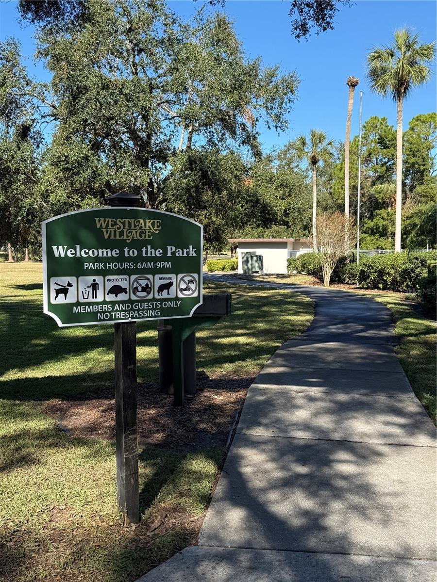 Entrance sign for 30 acre Westlake Village HOA park