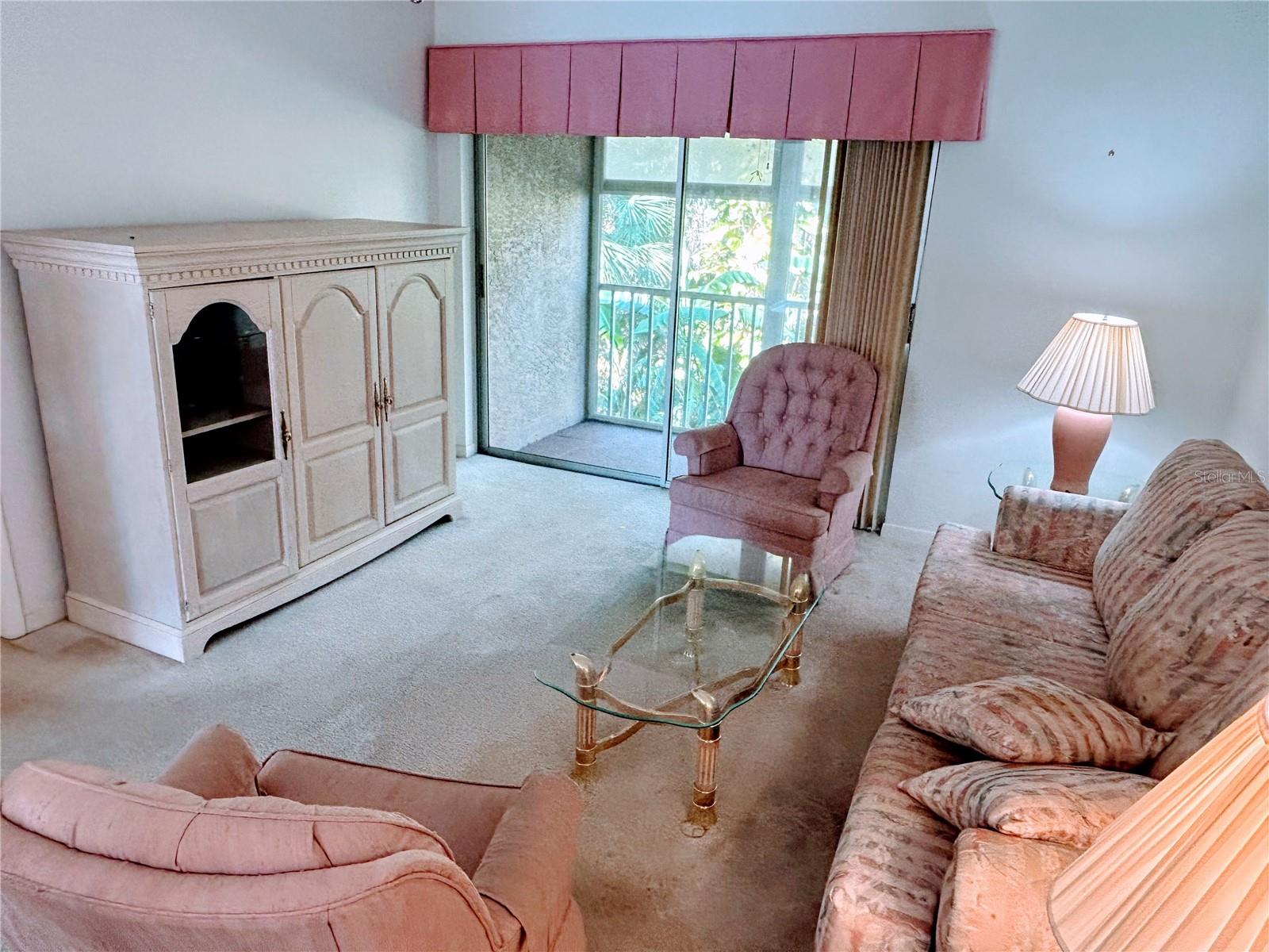 Living room with lania and view of trees