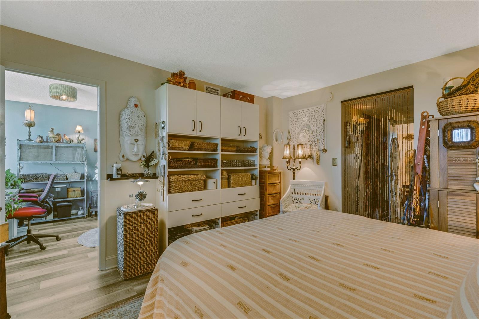 Special built shoe closet with sliding storage baskets!