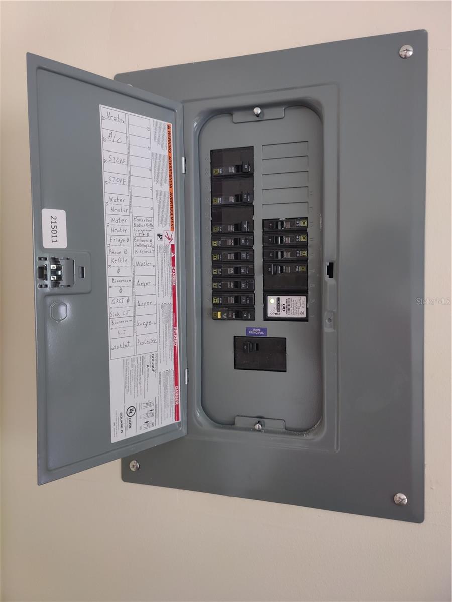 New Square D electric panel (2022) concealed behind guest bedroom door.