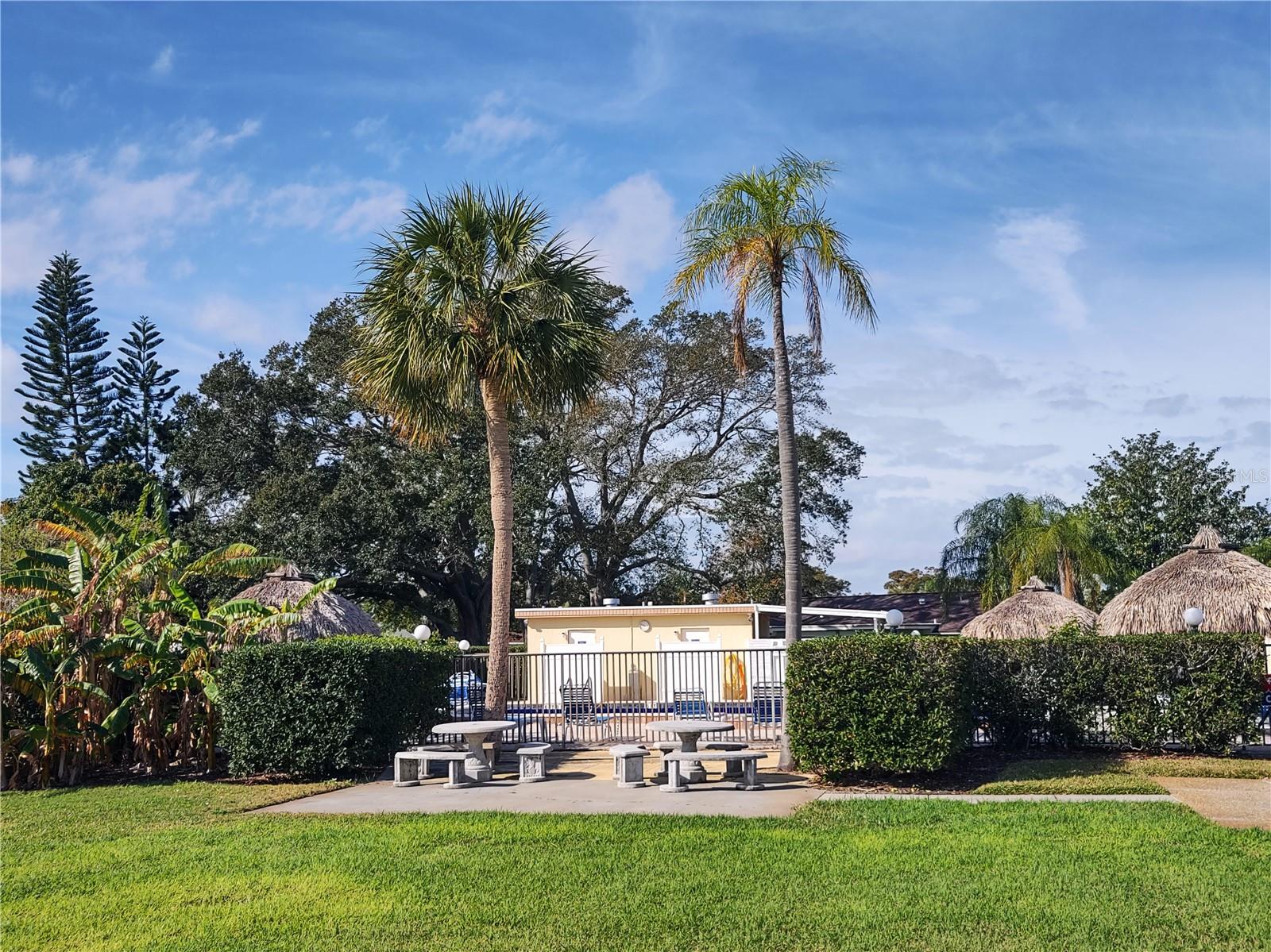 Picnic area outside pool area.