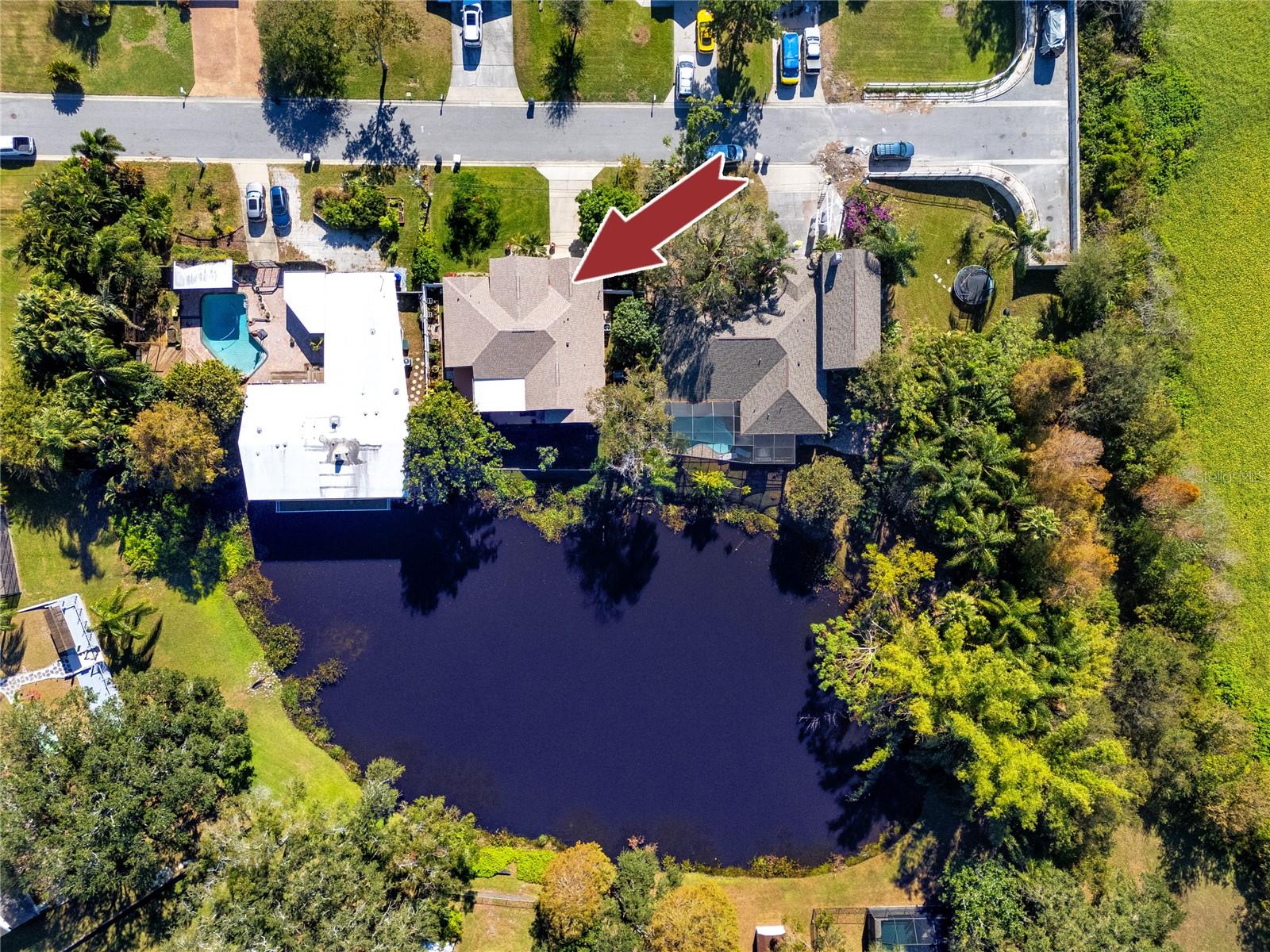 Aerial View of the house by the lake