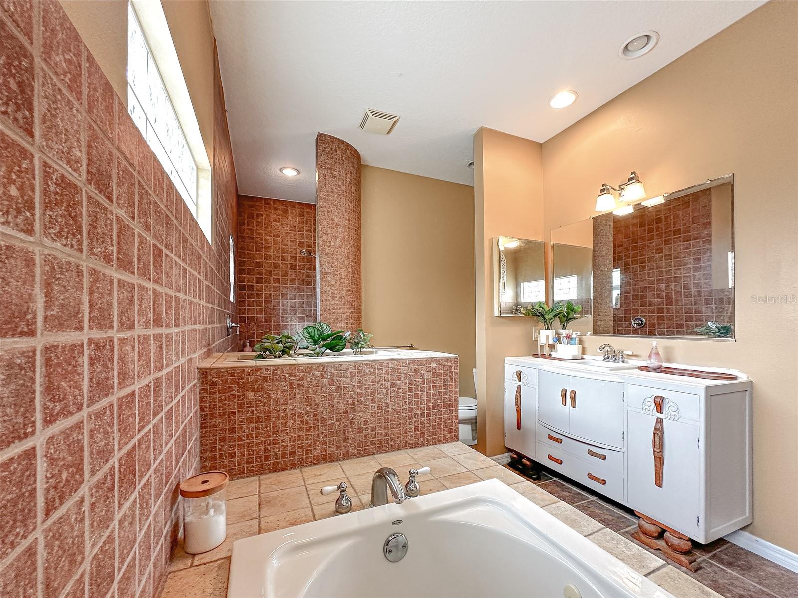 Primary Bathroom Suite with garden tub and separate walk-in shower.