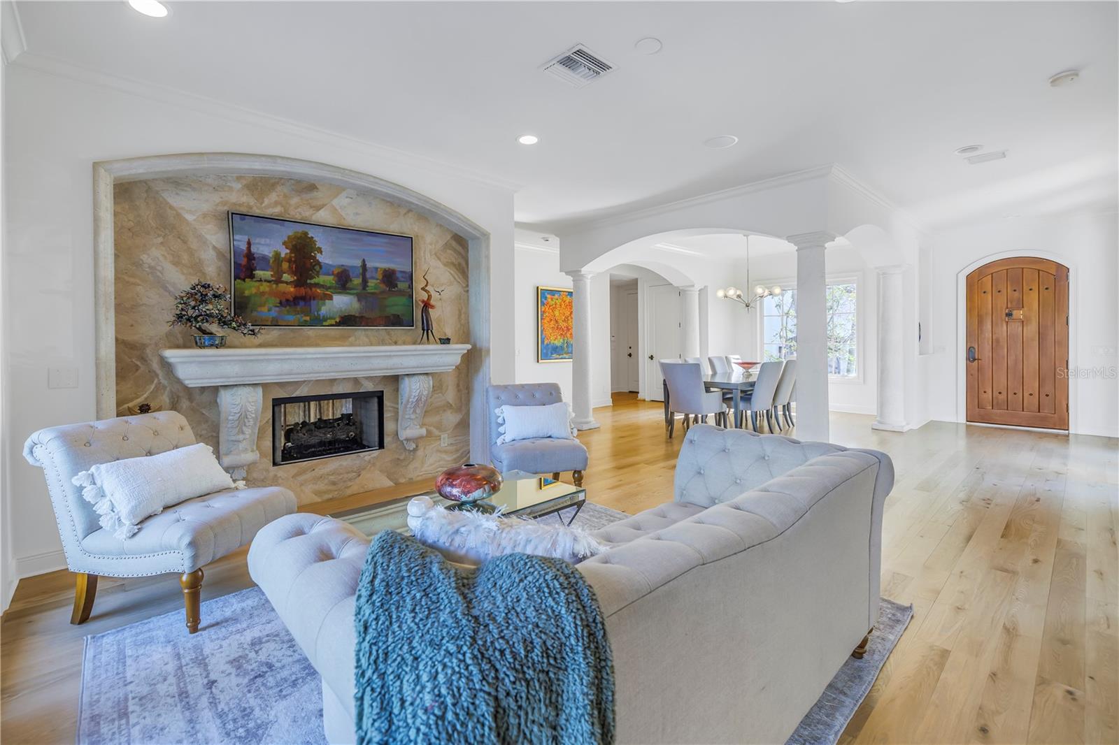 Living room open to formal dining