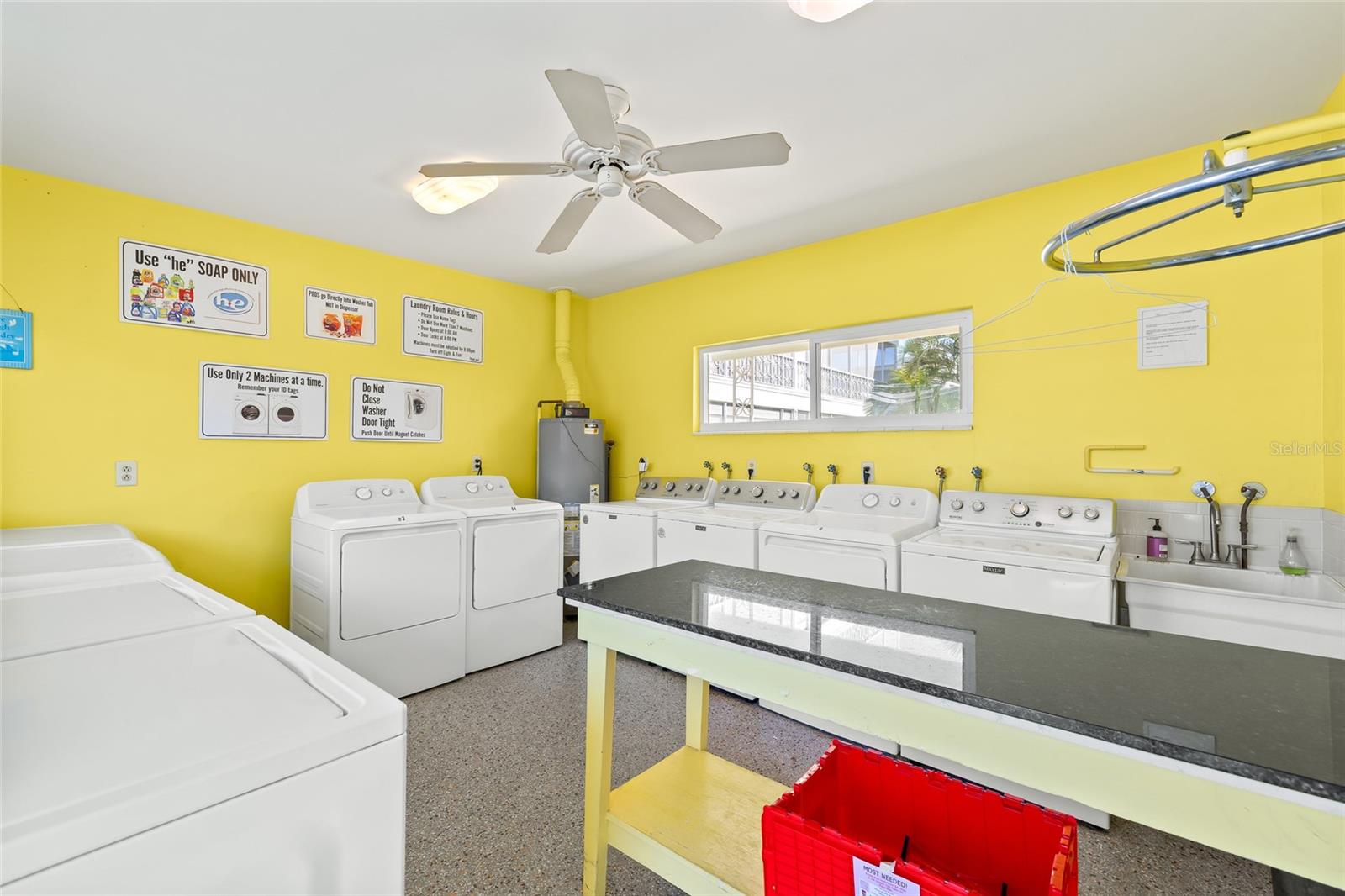 The onsite laundry room is well-maintained and offers plenty of washers and dryers.