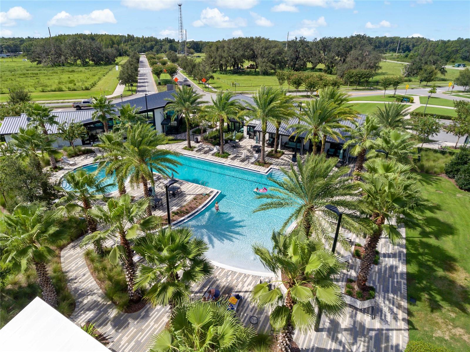 Aerial of community area with pool