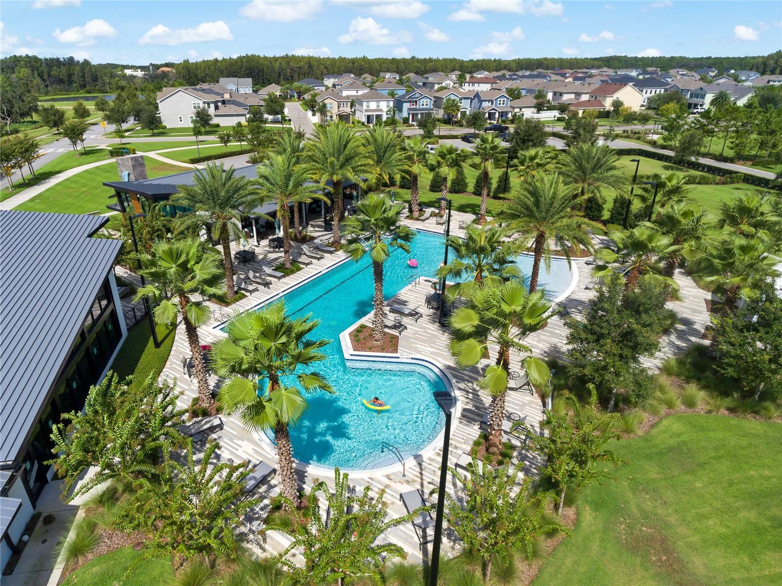 Aerial of community area with pool