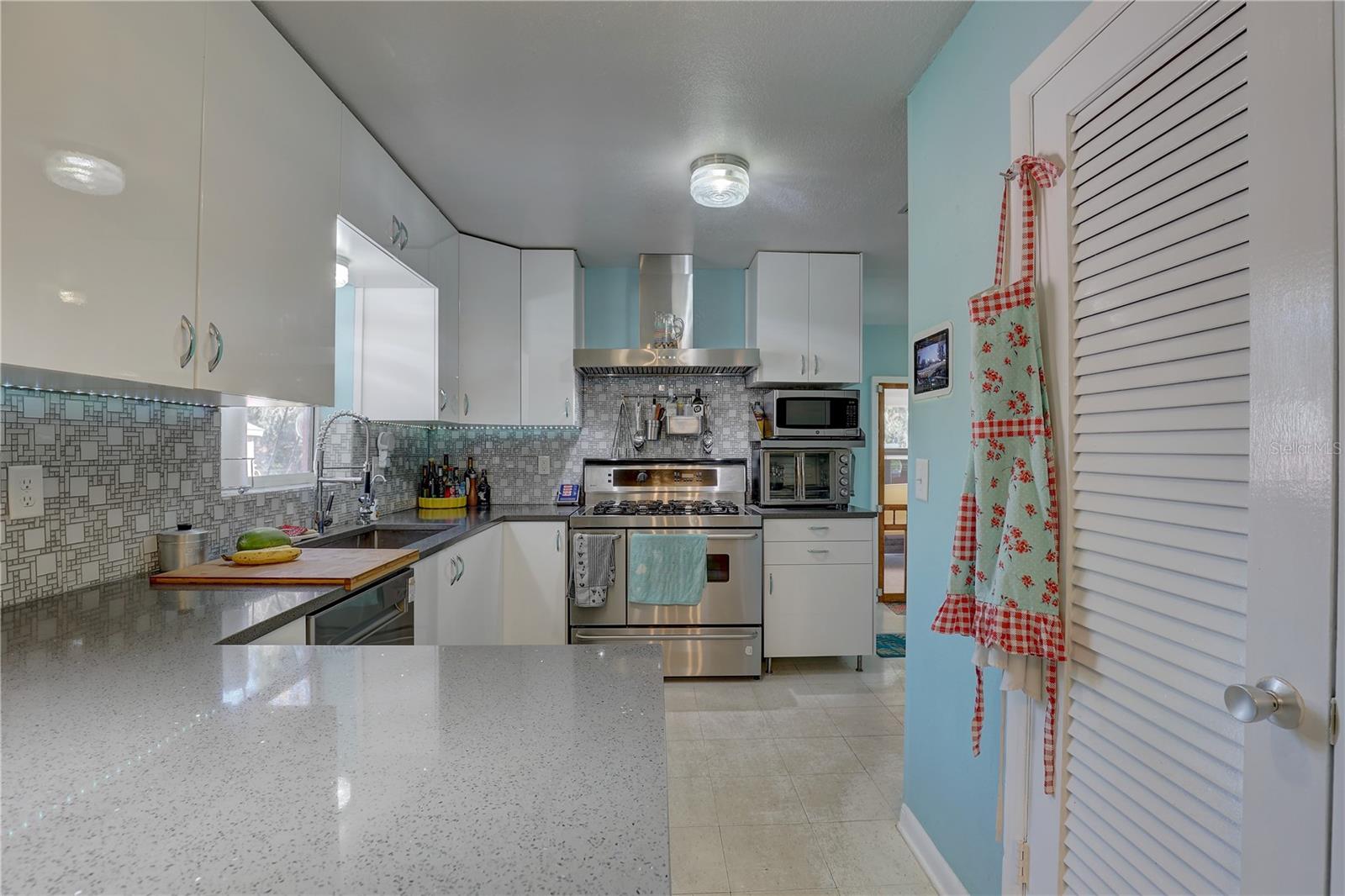 View of kitchen from dining room