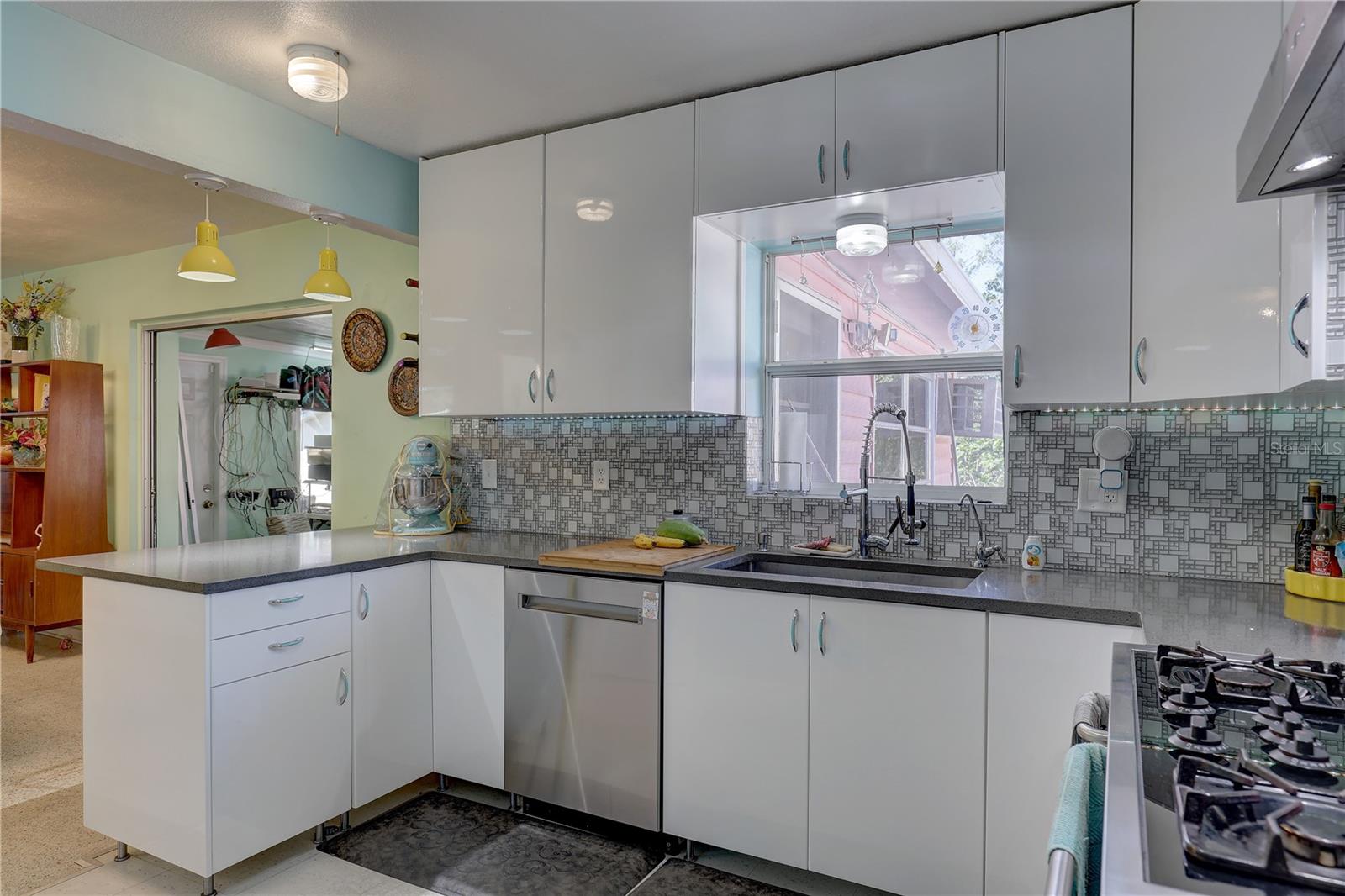 View of kitchen from kitchen hallway