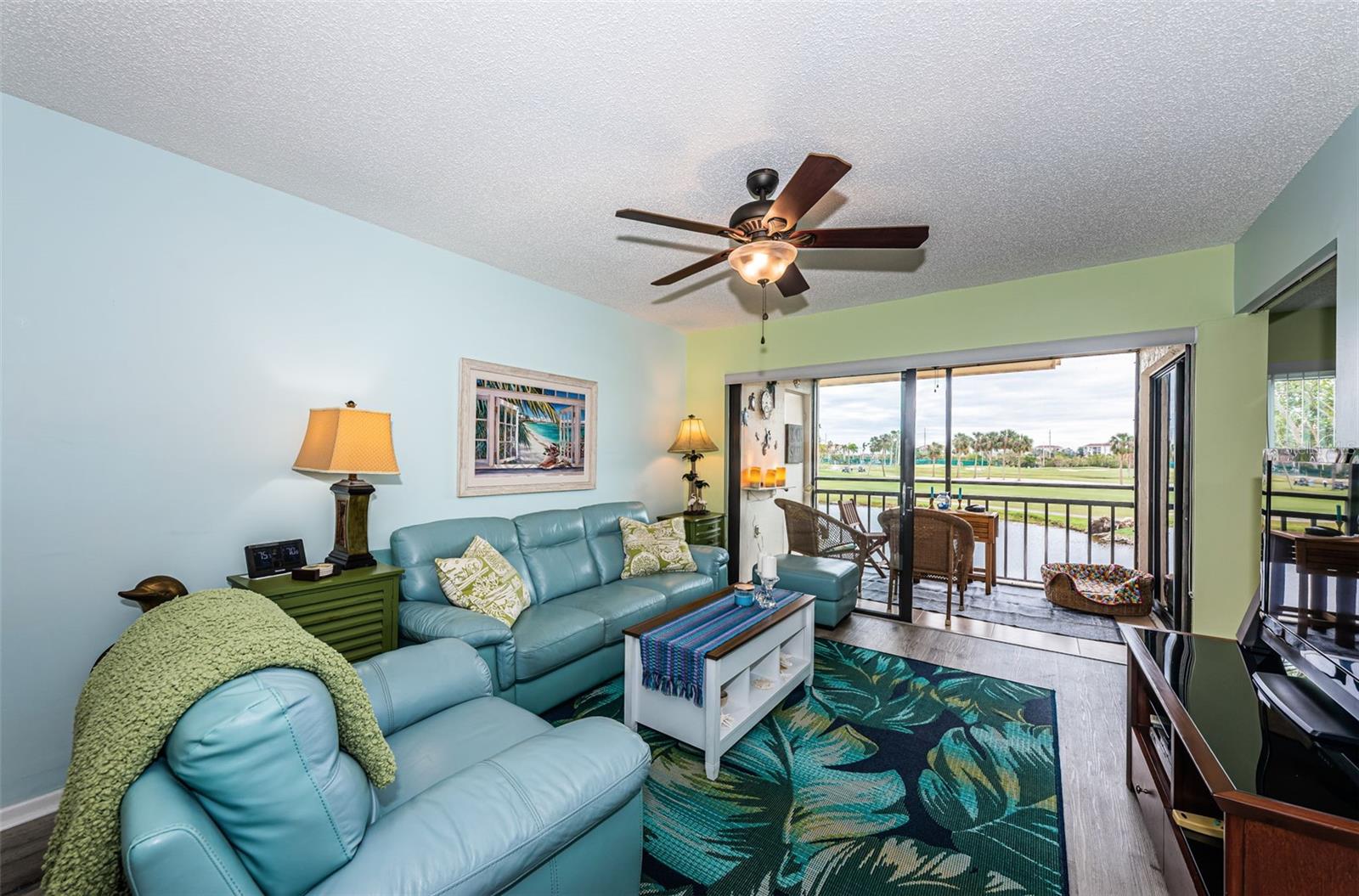 Living room with soft tropical pallette