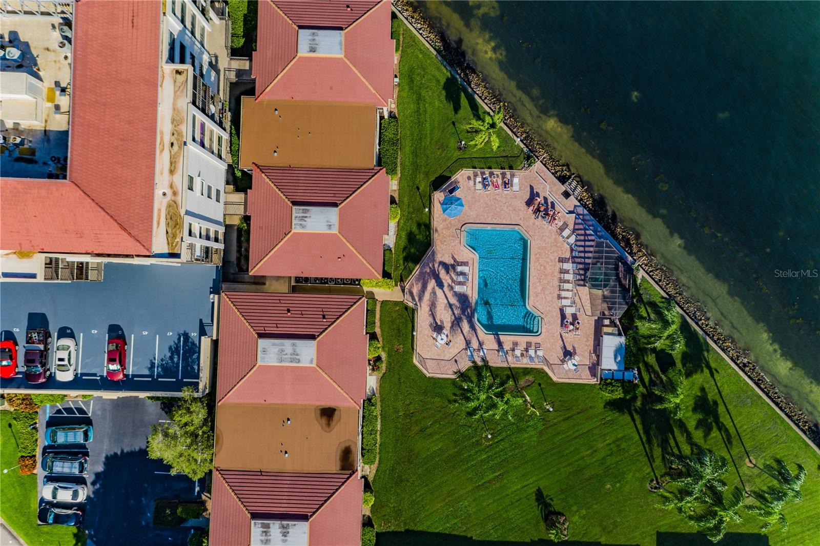 Aerial view of the heated pool & spa