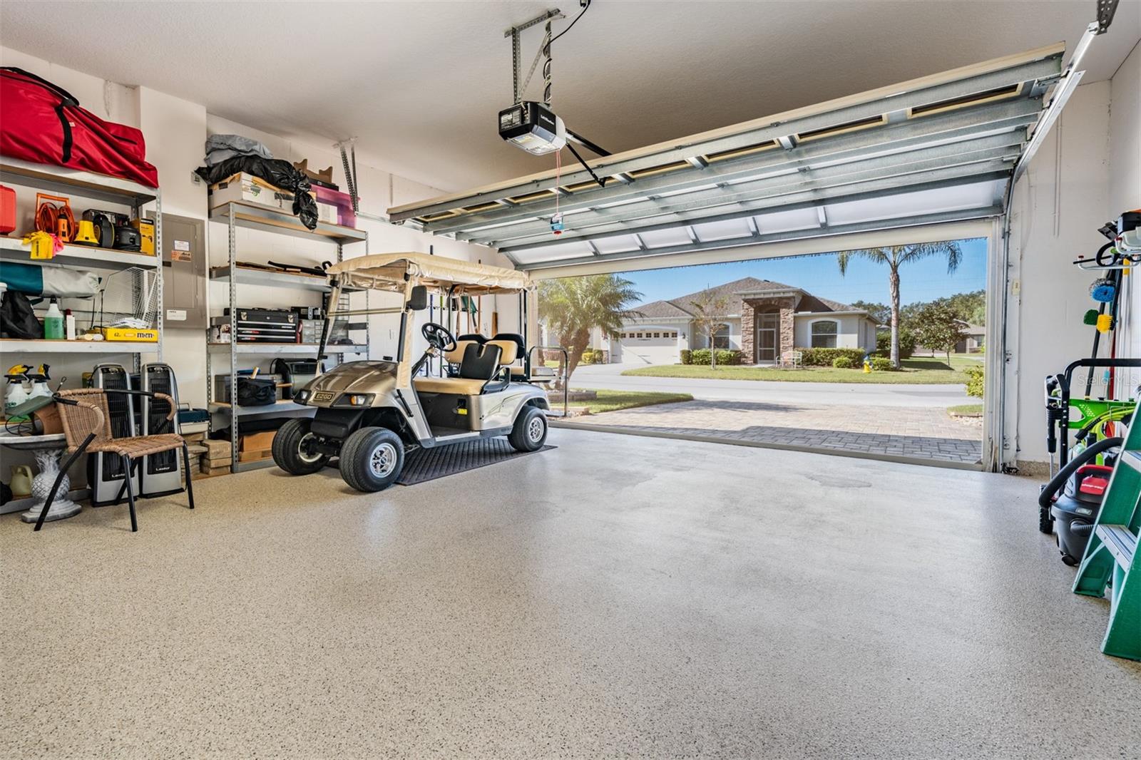 epoxy floor and electric screened 2 car garage