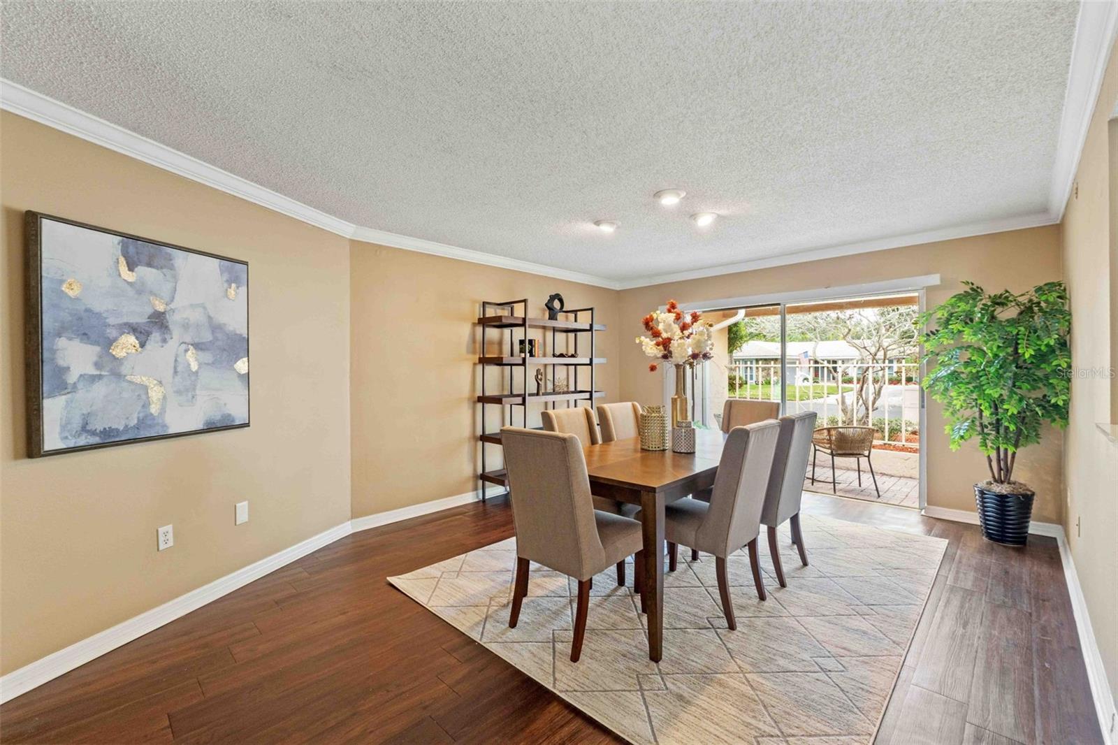 Formal dining room looking out to front patio