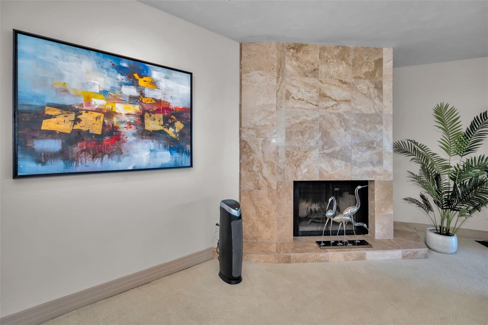 Travertine Fireplace in the Living Room