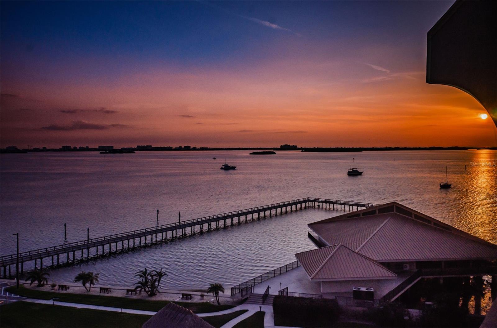 Aerial Sunset View Edgewater Arms Clubhouse & Pier