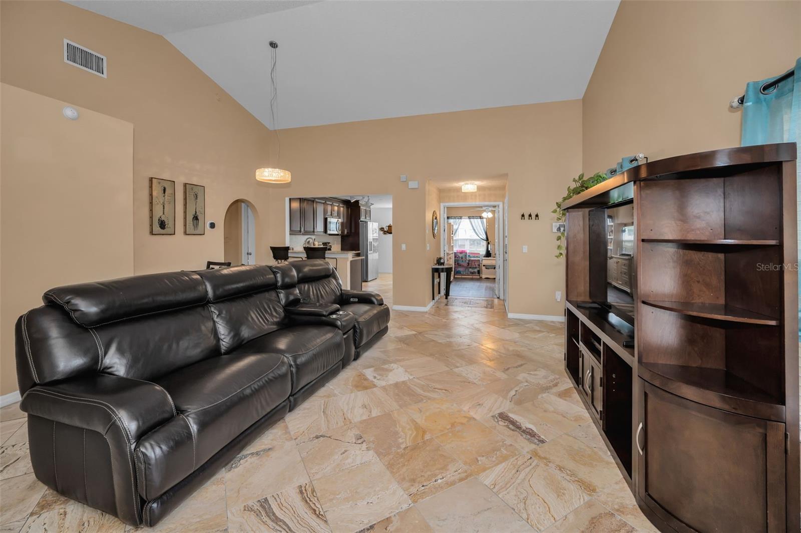 Family room with view of Kitchen