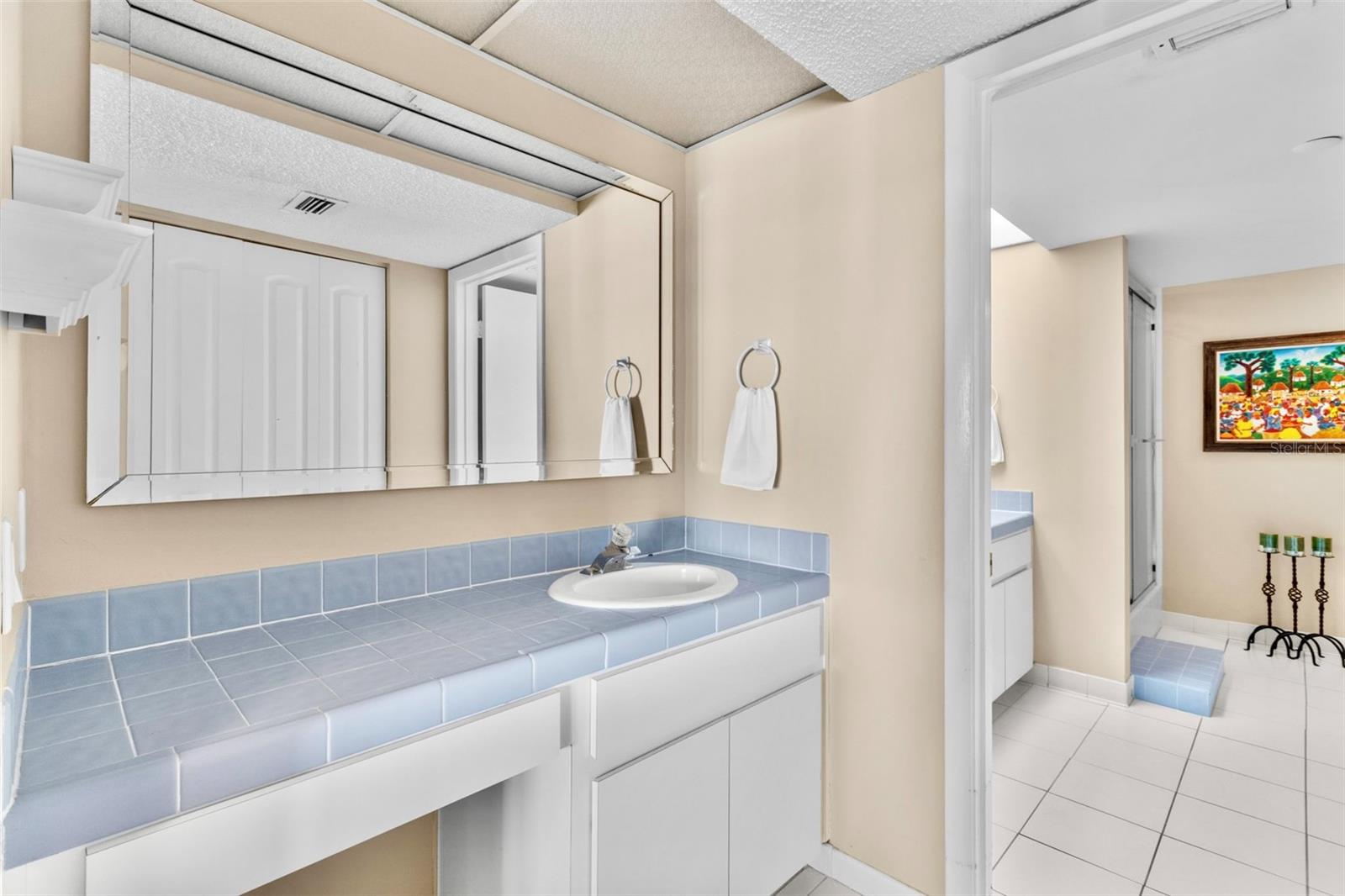 Primary Bathroom has separate spaces offering privacy, dual vanity/sinks, walk in shower and walk in tub, plus walk in closet and linen closet!