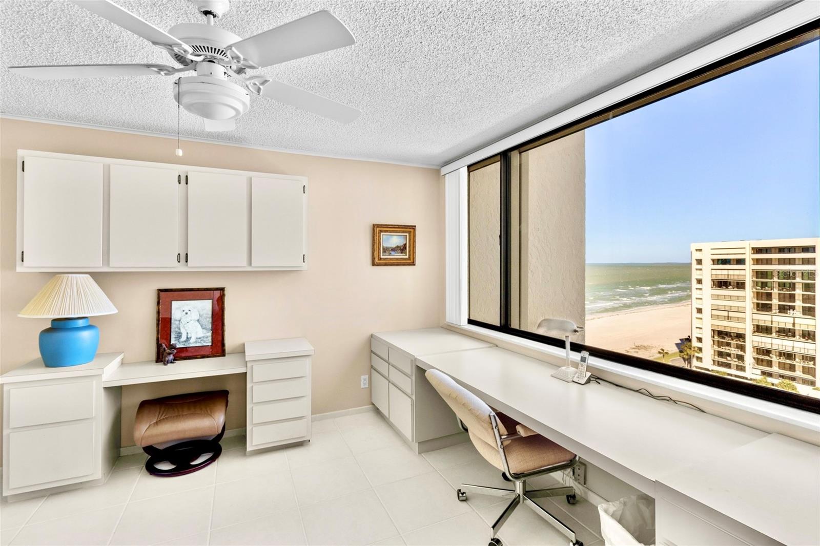 3rd bedroom MURPHY BED and custom built- in desks and cabinetry  are included. Gulf beach views too!