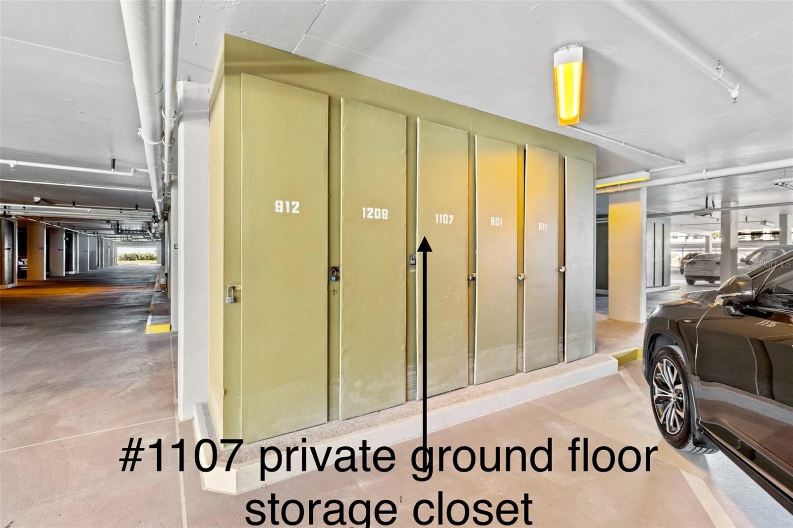 Covered Ground floor private owners storage closet for all your beach chairs & toys