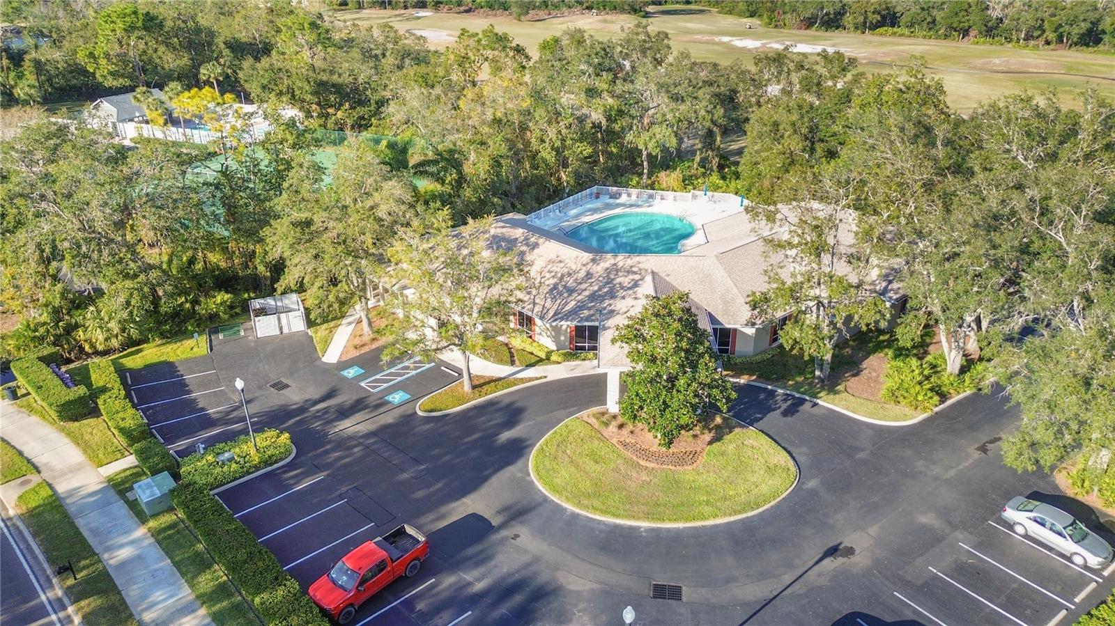 Aerial view club hosue /pool/parking lot